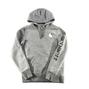 Carhartt Hoodie Sweatshirt Women's XS Fleece Spell-Out Outdoors Relaxed Fit